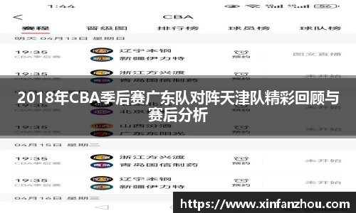 2018年CBA季后赛广东队对阵天津队精彩回顾与赛后分析